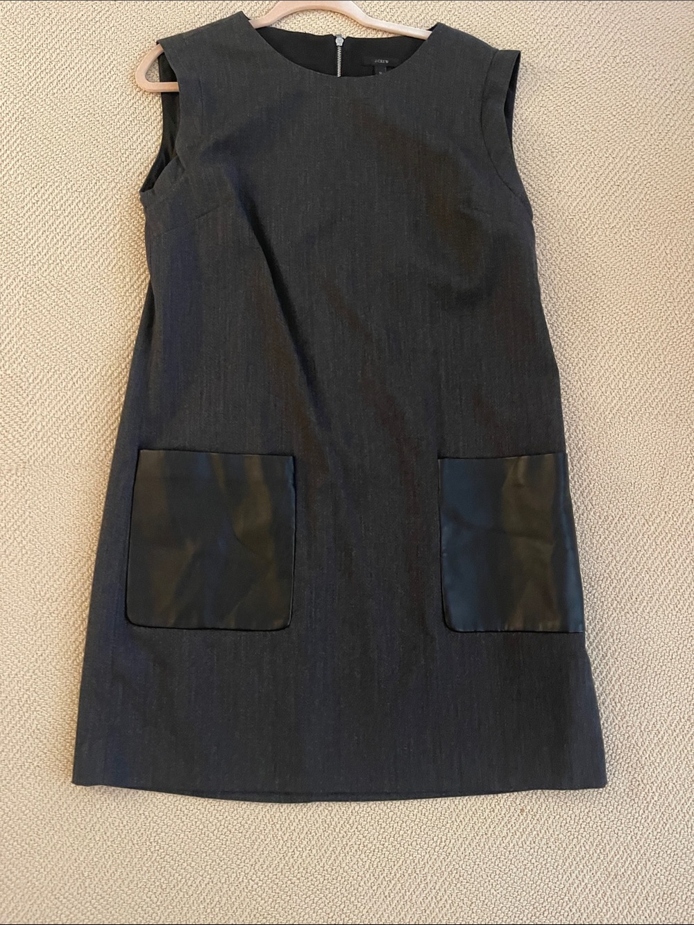 J. Crew Black Sleeveless Shift Dress with Faux Leather Pockets